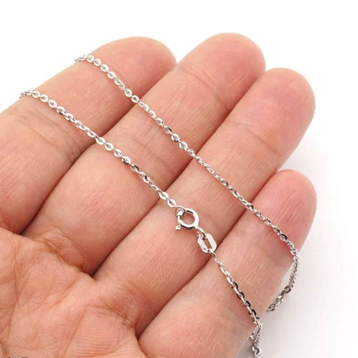 14K White Gold 1.6mm Flat Cable Diamond-Cut Chain (Solid Links) 16"-20"