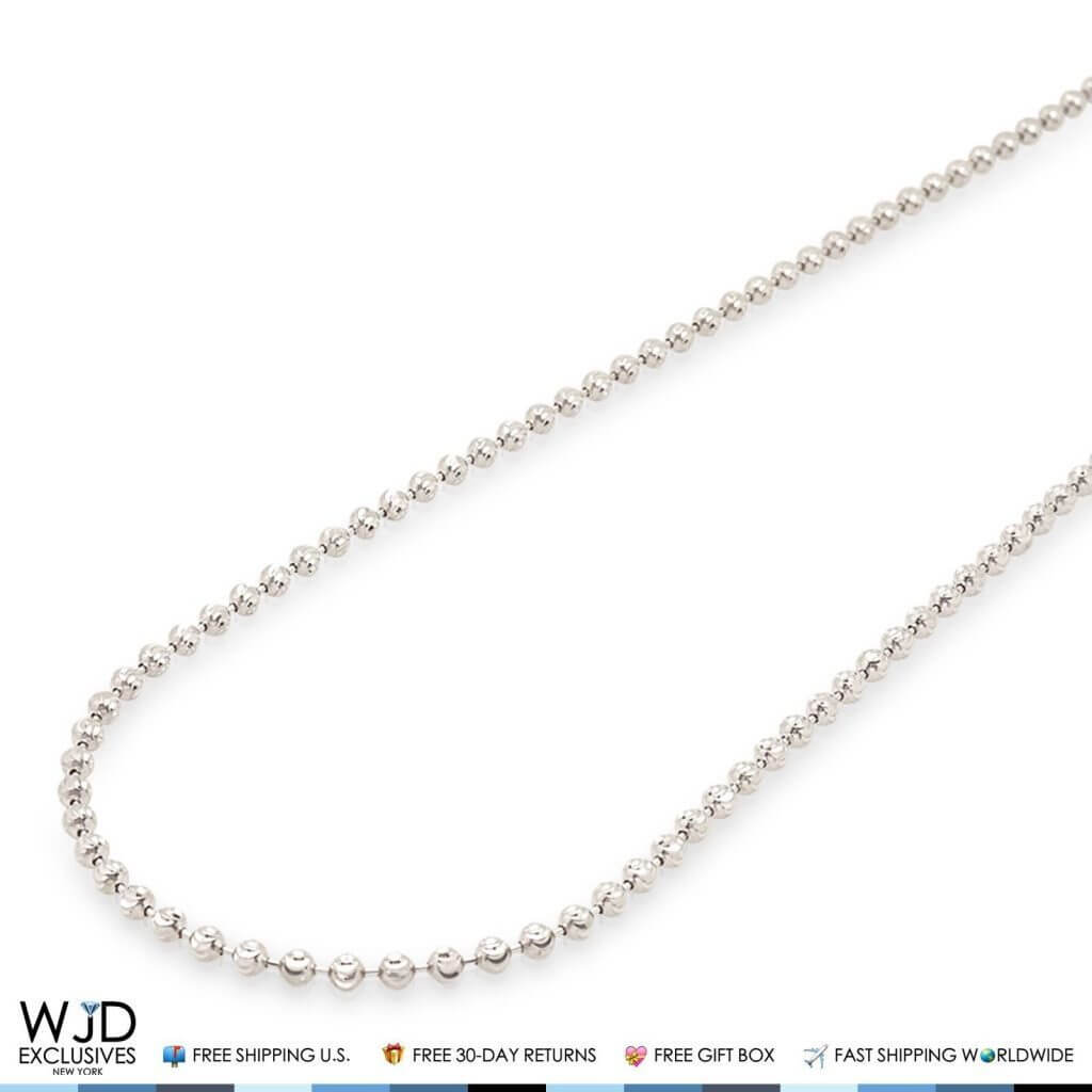 14K White Gold 2mm Moon-Cut Bead Ball Chain (Hollow) 18"-28"