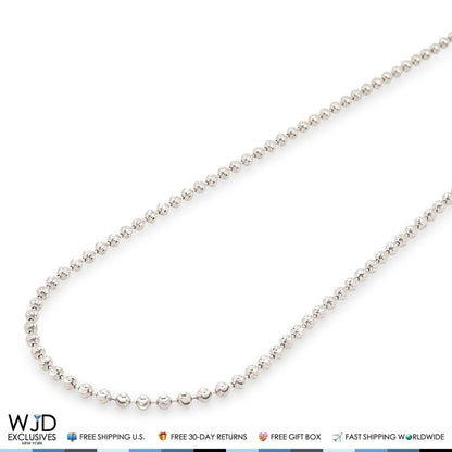 Solid 14K White Gold 2mm Moon Cut Bead Ball Chain Necklace 18"-28"
