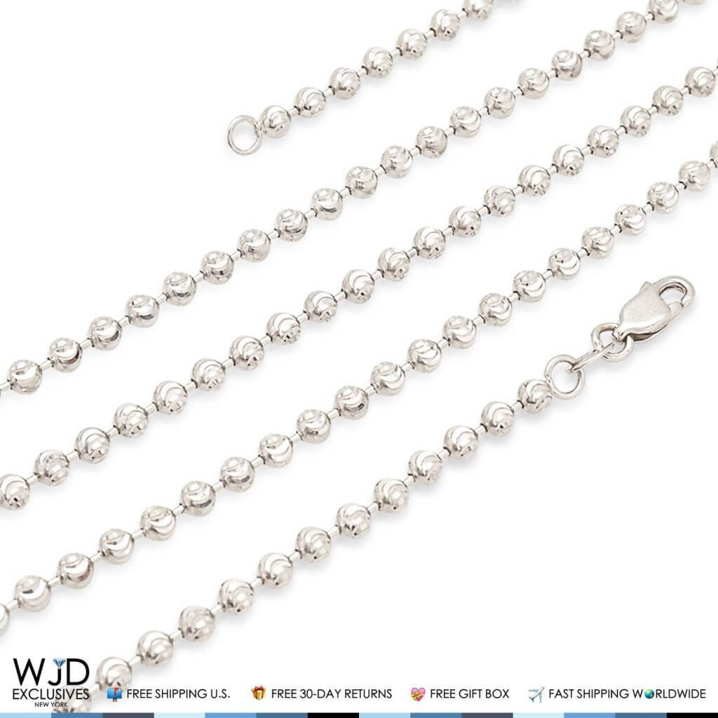 14K White Gold 2mm Moon-Cut Bead Ball Chain (Hollow) 18"-28"