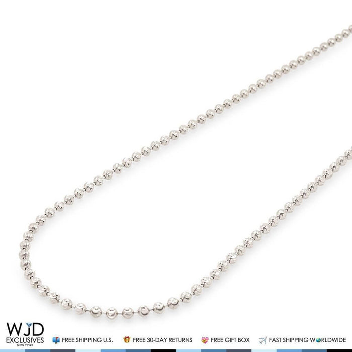 14K White Gold 3mm Moon-Cut Ball Chain (Solid Links) 24"-30"