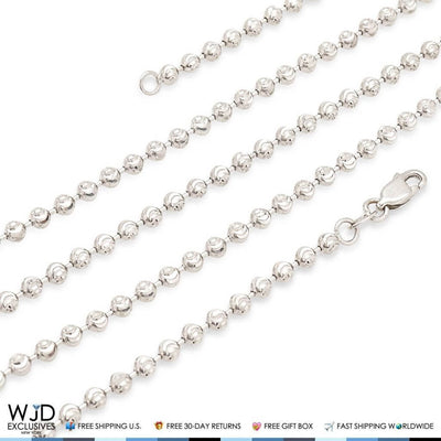 14K White Gold 3mm Moon-Cut Ball Chain (Solid Links) 24"-30"
