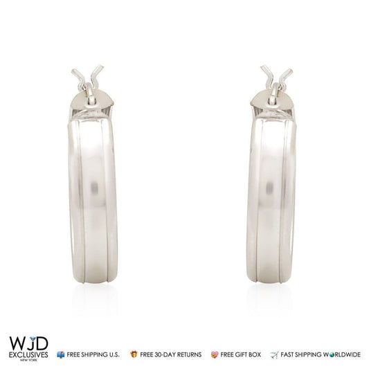 14K Solid White Gold Classic 21mm Hoop Earrings
