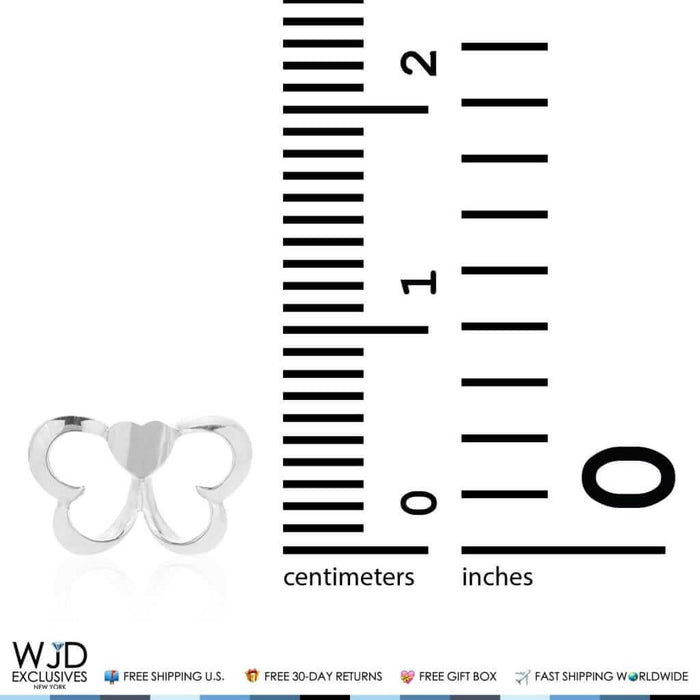 14K White Gold Open Heart Butterfly Baby Screw Back Stud Kid Earrings