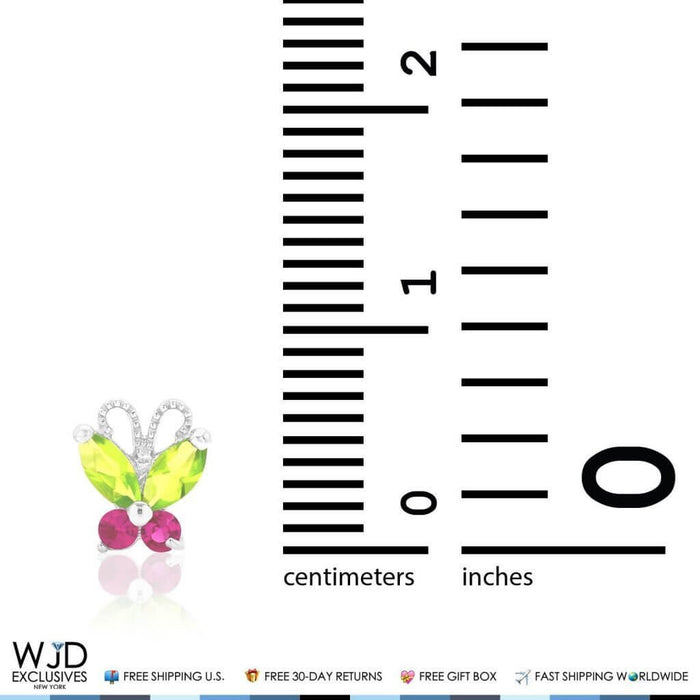 14K White Gold Peridot & Ruby Butterfly Baby Screw Back Stud Kids Earrings