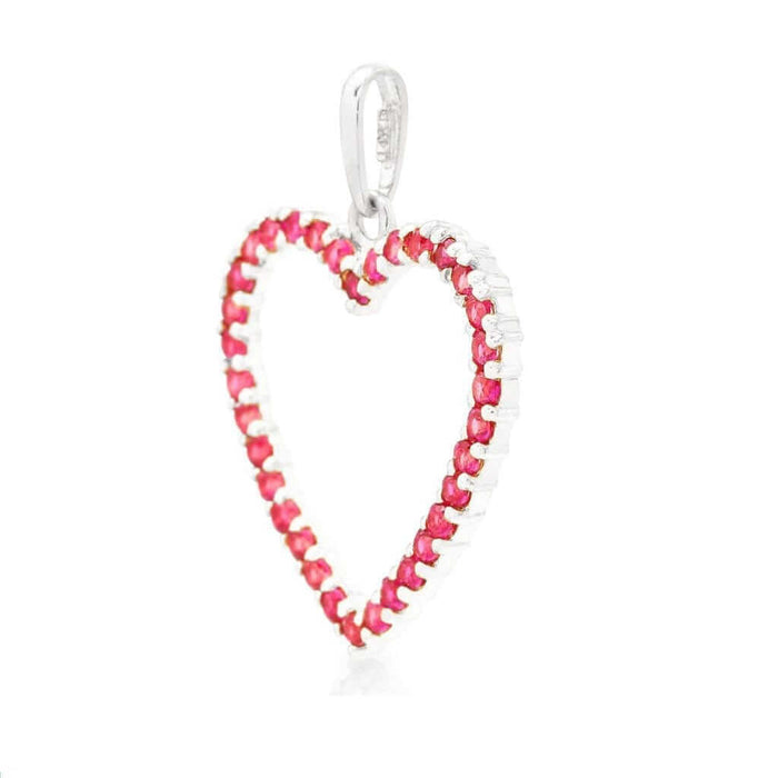 14K Yellow Gold White Gold Ruby Birthstone Open Heart Pendant 0.8"