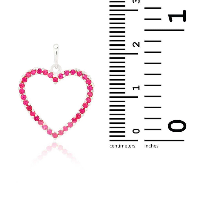 14K Yellow Gold White Gold Ruby Birthstone Open Heart Pendant 0.8"