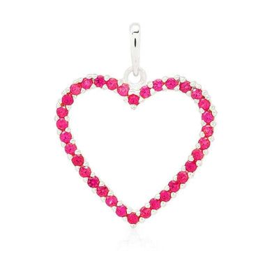 14K Yellow Gold White Gold Ruby Birthstone Open Heart Pendant 0.8"