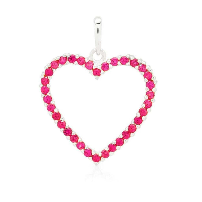 14K Yellow Gold White Gold Ruby Birthstone Open Heart Pendant 0.8"