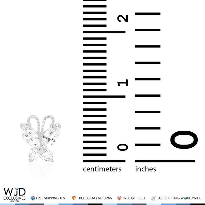 14K White Gold White Zircon Butterfly Baby Screw Back Stud Kids Earrings