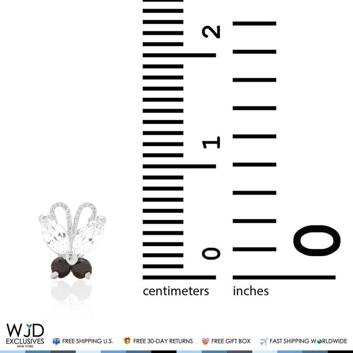 14K White Gold Zircon & Onyx Butterfly Baby Screw Back Stud Kids Earrings