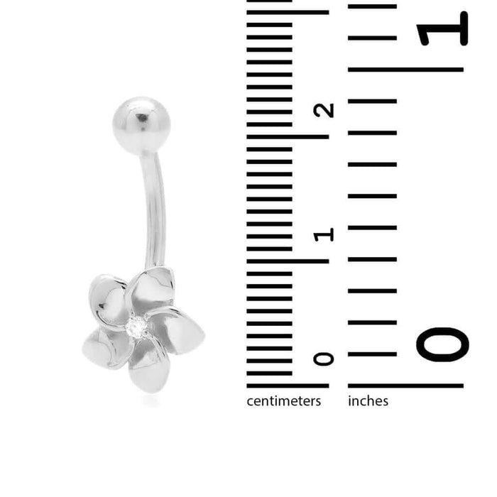 14K Yellow Gold White 0.05Ct Diamond Flower Navel Belly Button Ring