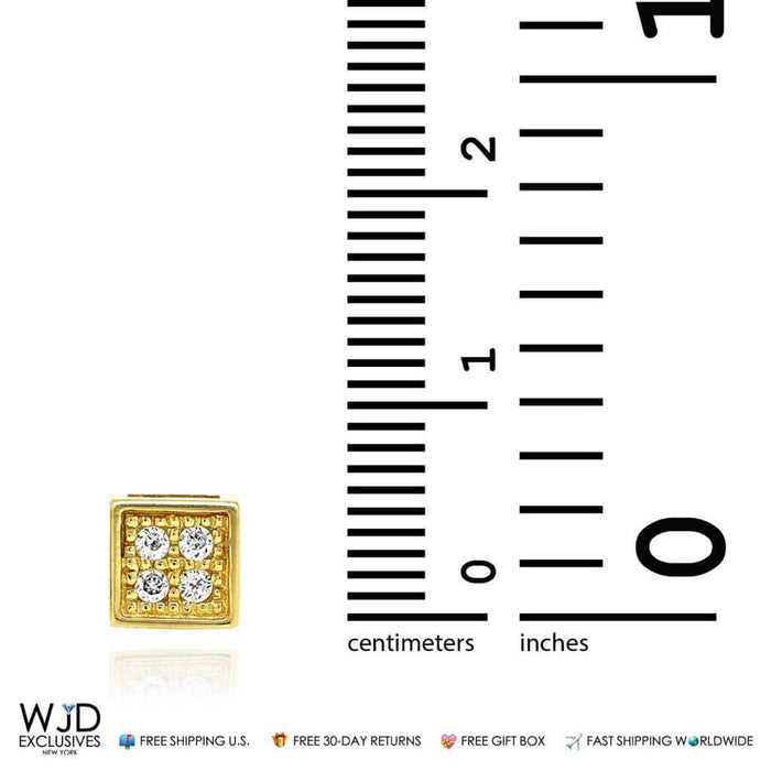 14K Yellow Gold 0.16Ct CZ Composite Square Stud Earrings 4mm