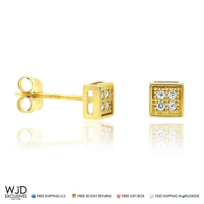 14K Yellow Gold 0.16Ct Created Diamond Composite Square Stud Earrings 4mm