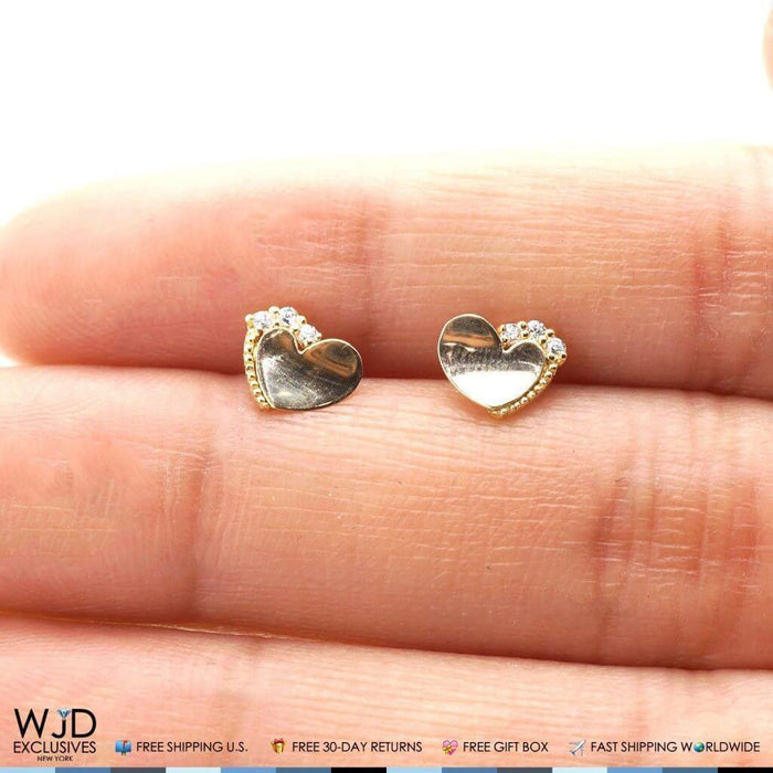 14K Yellow Gold 0.20Ct CZ Heart Stud Earrings 7mm