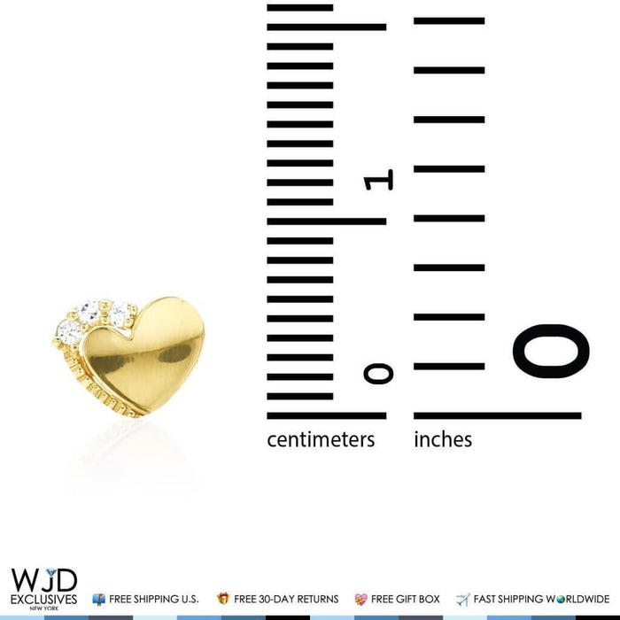 14K Yellow Gold 0.20Ct CZ Heart Stud Earrings 7mm