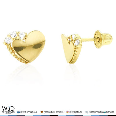 14K Yellow Gold 0.20Ct CZ Heart Stud Earrings 7mm