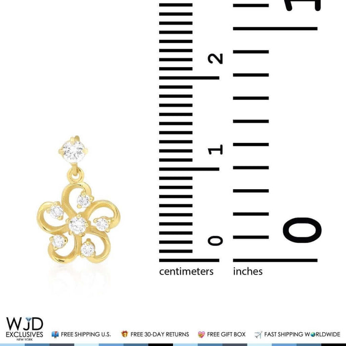 14K Yellow Gold 0.40Ct CZ Flower Shaped Dangle Earrings