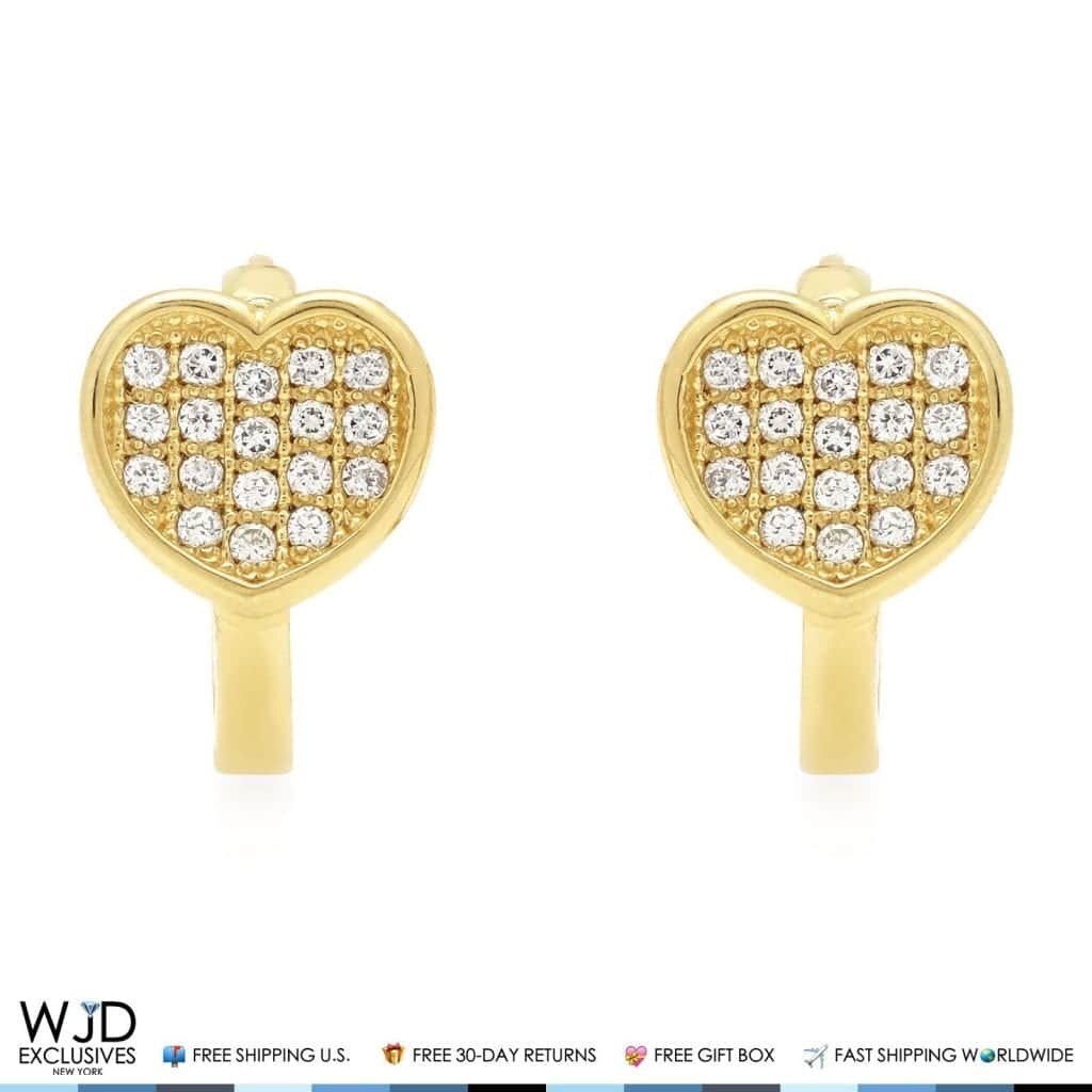 14K Solid Yellow Gold 0.40Ct Diamond Heart Shape Small Huggie Hoop Earrings 12mm