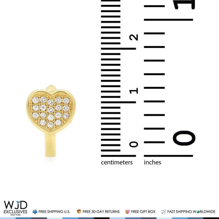 14K Yellow Gold 0.40Ct Diamond Heart Shape Small Huggie Hoop Earrings 12mm