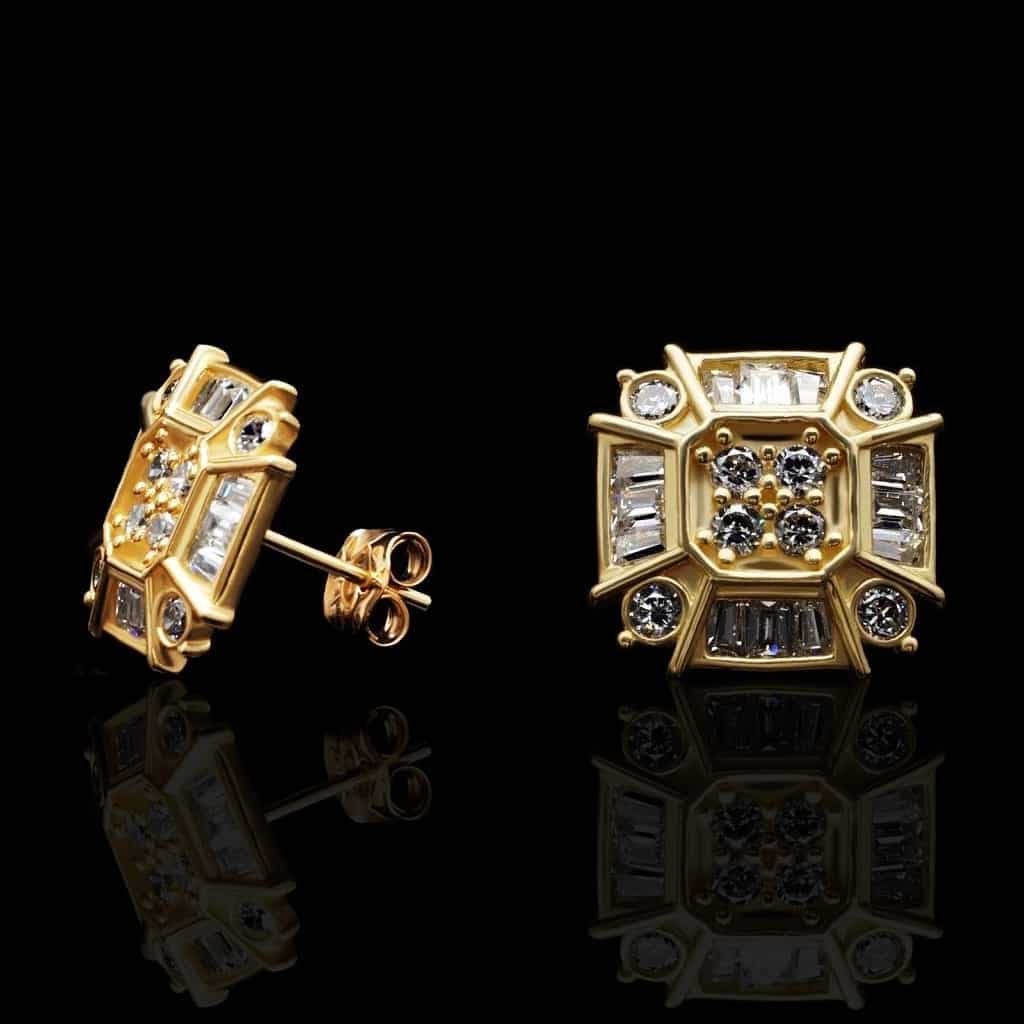 14k Yellow Gold White Gold CZ Push Back Stud Earrings 0.50Ct