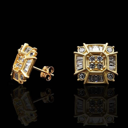 14k Yellow Gold White Gold CZ Push Back Stud Earrings 0.50Ct