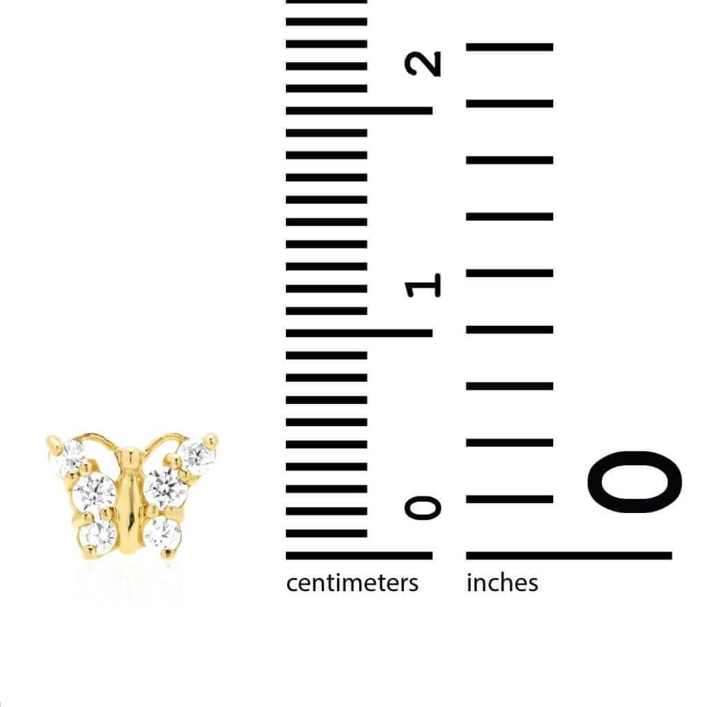 14K Yellow Gold 0.50Ct CZ Butterfly Screw Back Kids Earrings