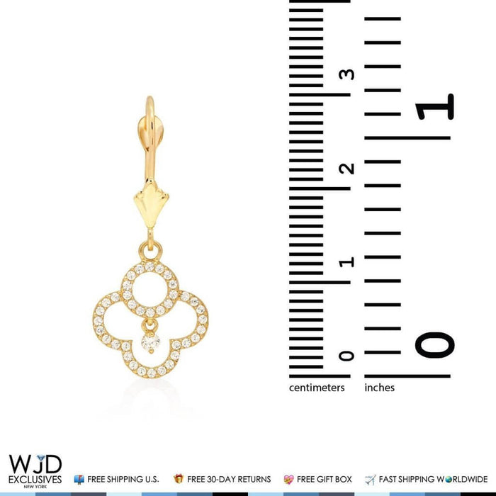 0.50CTW CZ 14K Yellow Gold Dangle Drop Leverback Earrings 1"