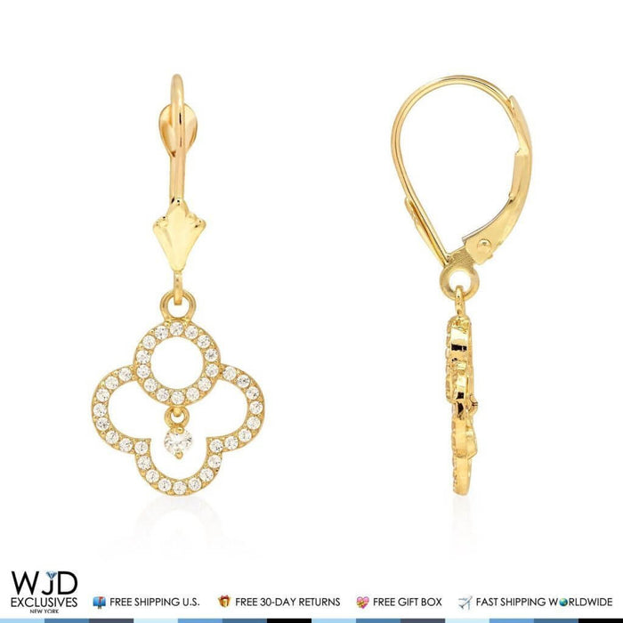 0.50CTW CZ 14K Yellow Gold Dangle Drop Leverback Earrings 1"