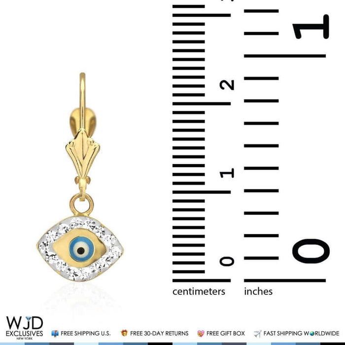 0.50Ct CZ 14K Yellow Gold Sky Blue Evil Eye Dangle Earrings
