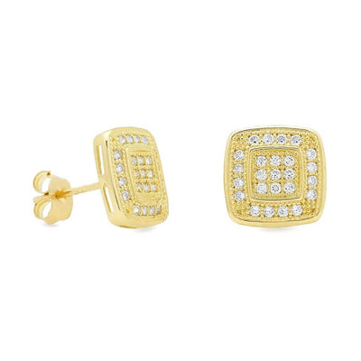 14K Yellow Gold 0.60Ct CZ Square Stud Push Back Earrings