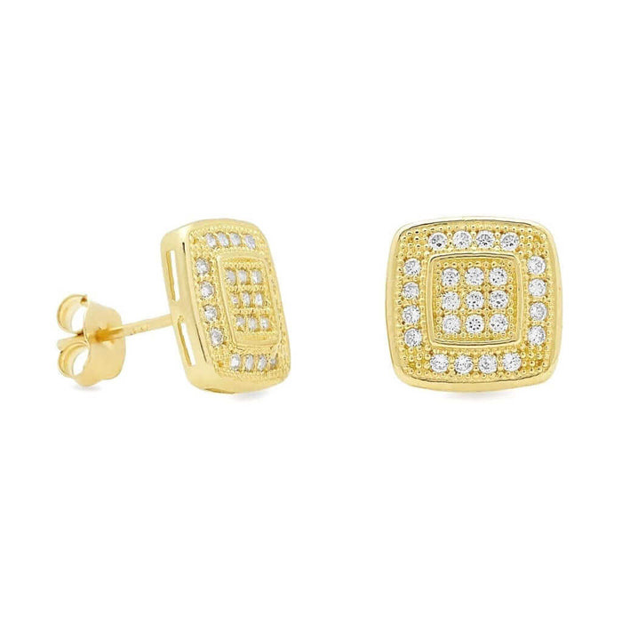 14K Yellow Gold 0.60Ct CZ Square Stud Push Back Earrings