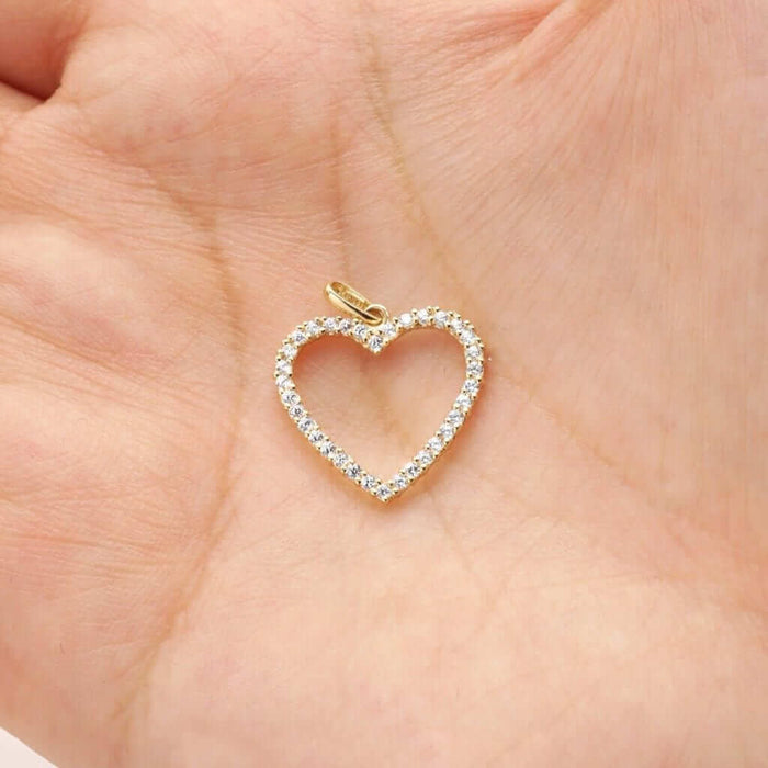 14K Yellow Gold White Gold 0.75Ct CZ Open Heart Pendant 0.8"