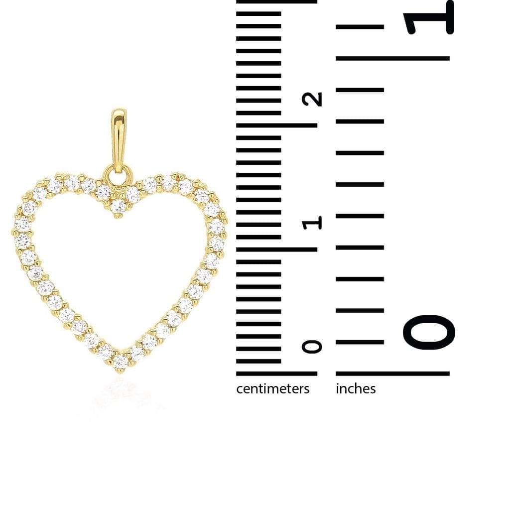 14K Yellow Gold White Gold 0.75Ct CZ Open Heart Pendant 0.8"