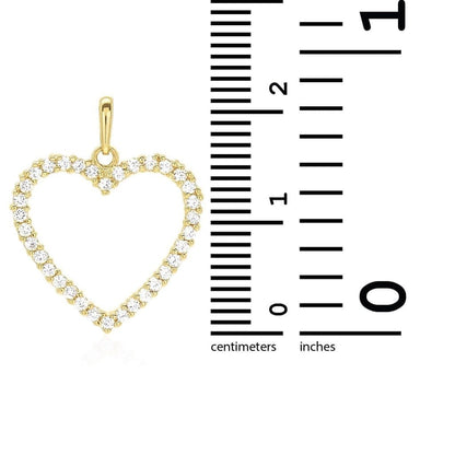 14K Yellow Gold White Gold 0.75Ct CZ Open Heart Pendant 0.8"