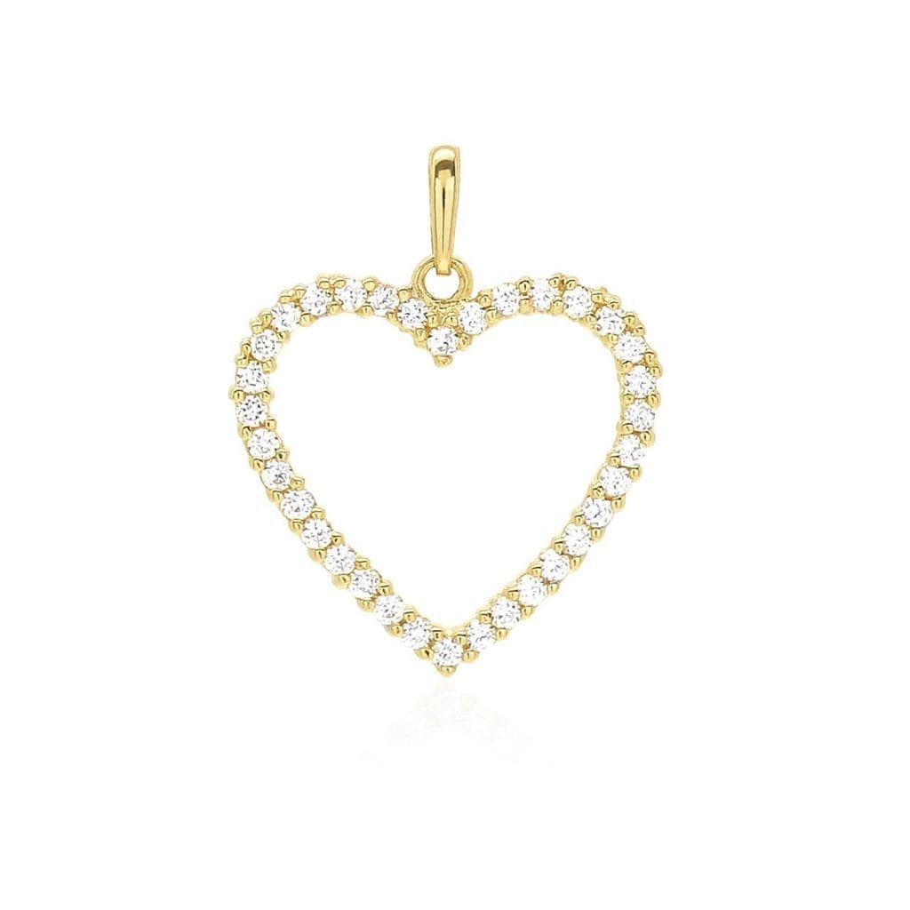 14K Yellow Gold White Gold 0.75Ct CZ Open Heart Pendant 0.8"