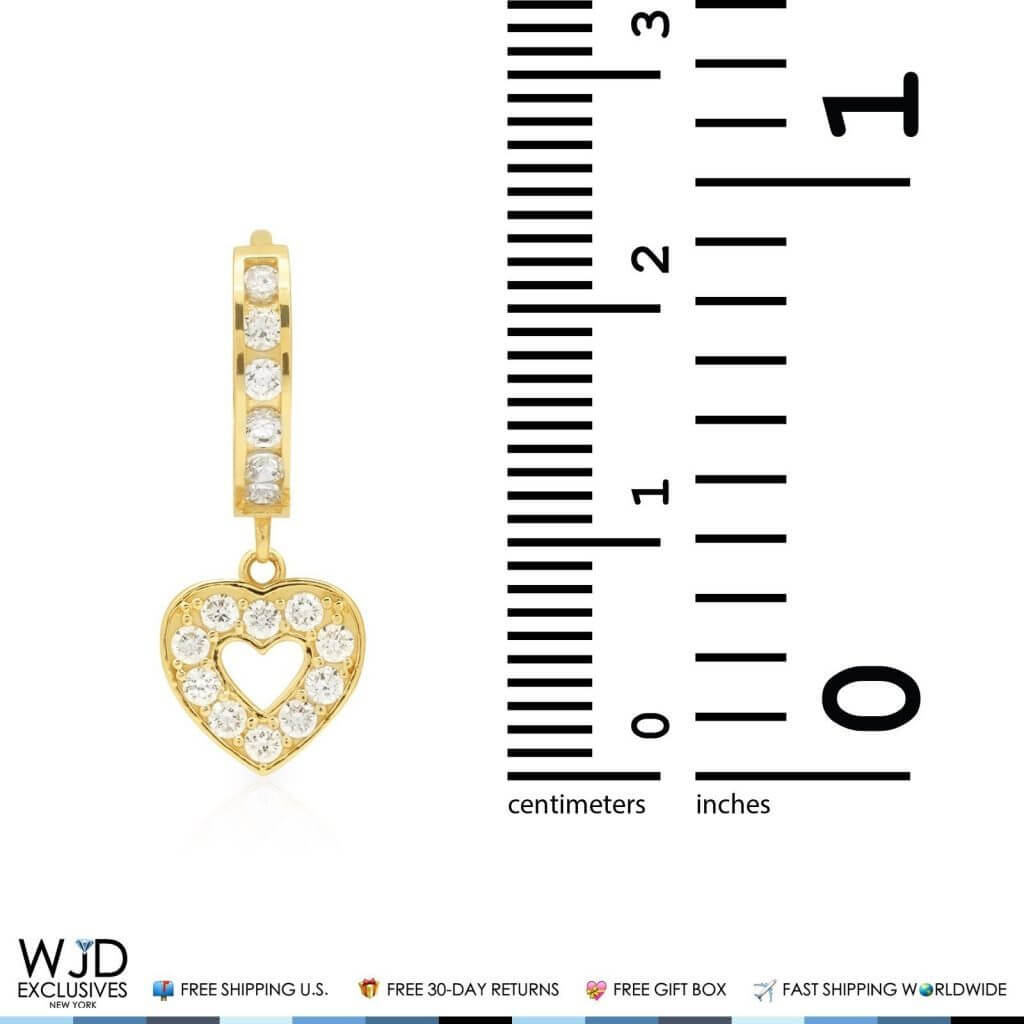 14K Yellow Gold 0.80Ct CZ Open Heart Huggie Hoop Dangle Earrings Size Chart