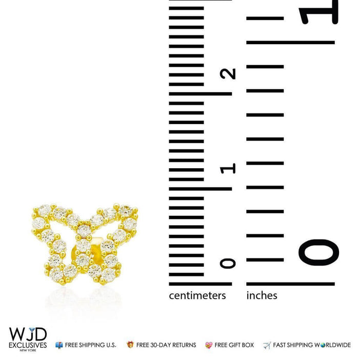14K Yellow Gold 0.85Ct CZ Butterfly Stud Earrings 10.5mm