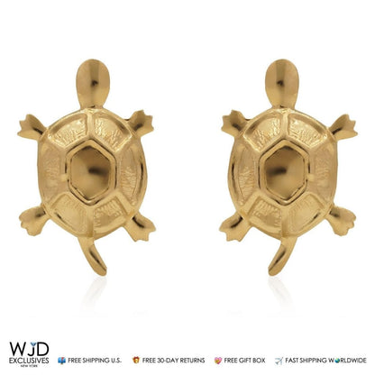 14K Solid Yellow Gold 12mm Children's Turtle Stamping Push Back Stud Earrings