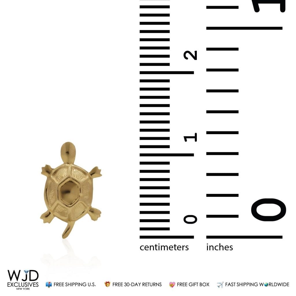14K Solid Yellow Gold 12mm Children's Turtle Stamping Push Back Stud Earrings
