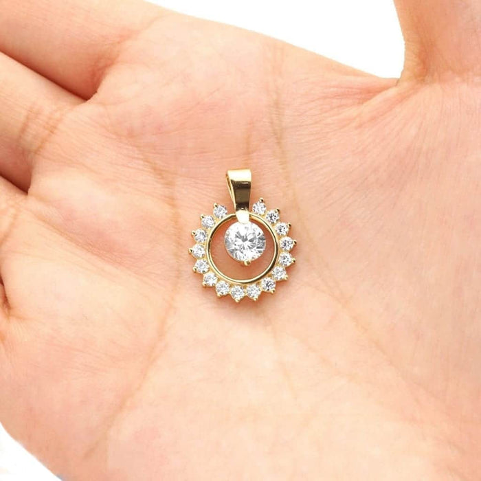 14k Yellow White Gold 1.40Ct CZ Halo Pendant 0.8"