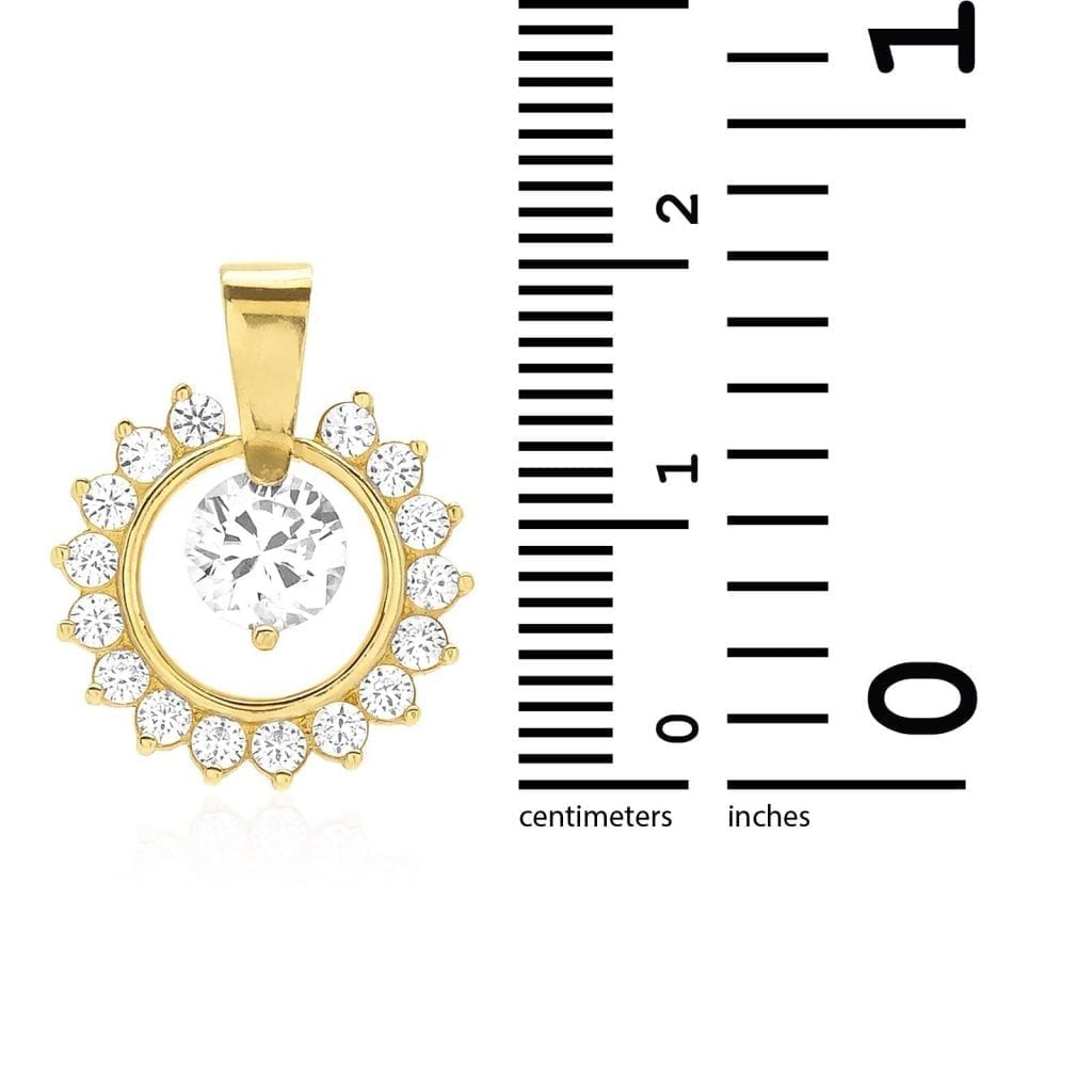 14K Yellow Gold 1.40Ct CZ Round Halo Charm Pendant