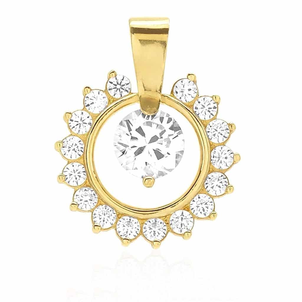 14K Yellow Gold 1.40Ct CZ Round Halo Charm Pendant