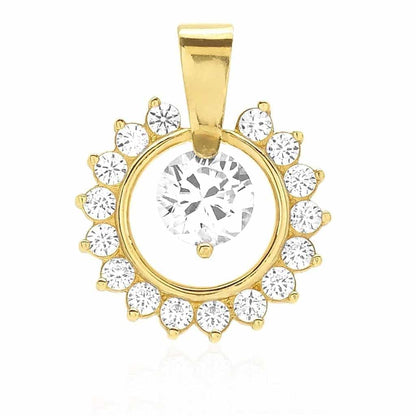 14K Yellow Gold 1.40Ct CZ Round Halo Charm Pendant