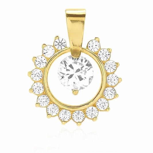 14K Yellow Gold 1.40Ct CZ Round Halo Charm Pendant