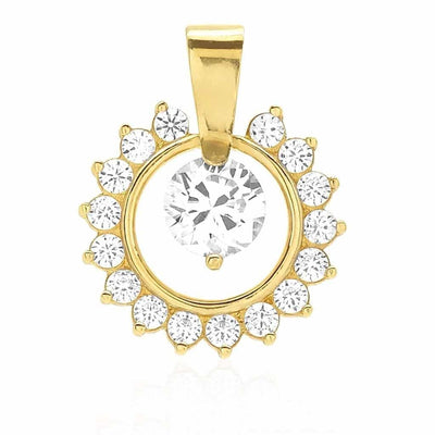 14k Yellow White Gold 1.40Ct CZ Halo Pendant 0.8"
