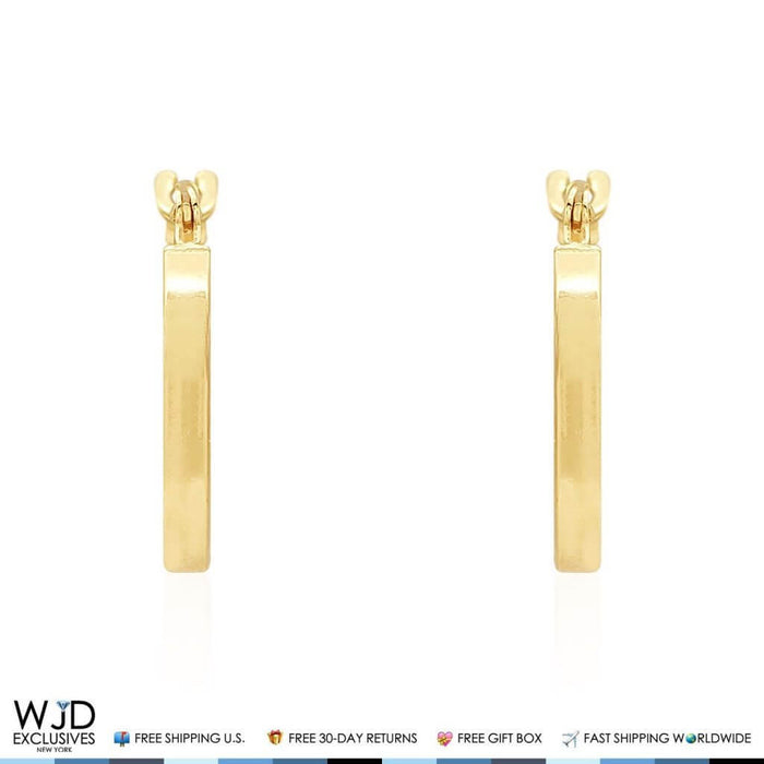 14K Yellow Gold 14mm Diamond-Cut Snap Closure Hoop Earrings