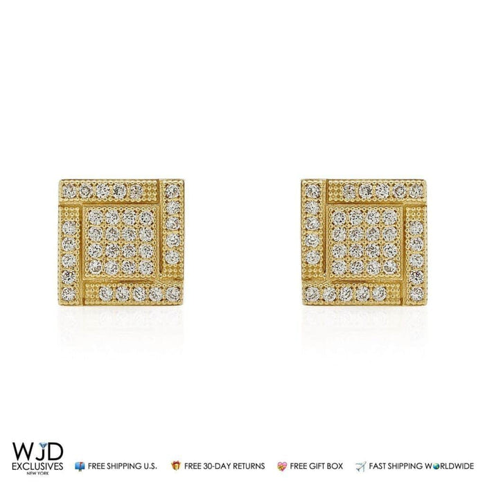 1.50Ct CZ 14K Yellow Gold Square Shaped Stud Earrings 8.5mm