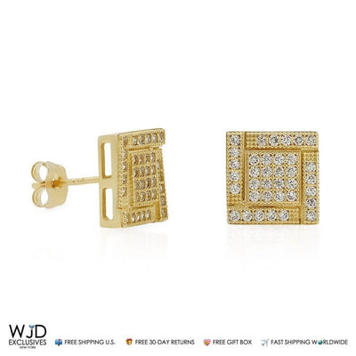 14K Yellow Gold Square Shaped Stud Earrings 8.5mm