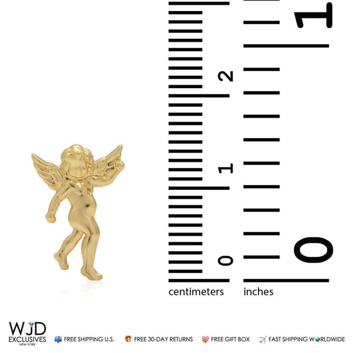 14K Solid Yellow Gold 15mm Standing Angel Religious Push Back Stud Earrings